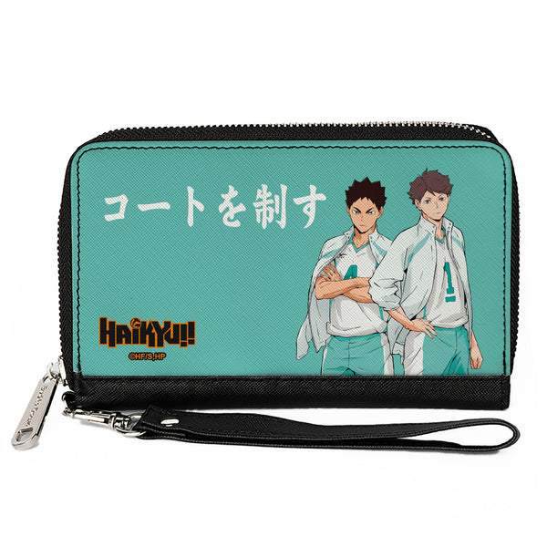 buckle down PU Zip Around Wallet Rectangle - HAIKYU Aoba Johsai High Ikawa and Iwaizumi Pose Turquoise
