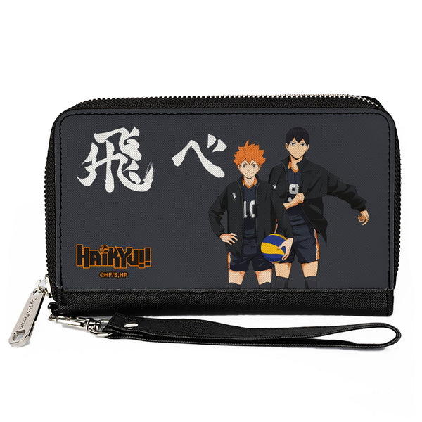 buckle down PU Zip Around Wallet Rectangle - HAIKYU Karasuno High Hinata and Kageyama Pose Black