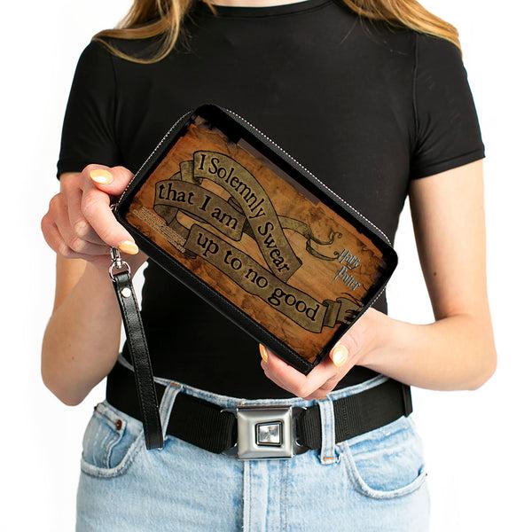 Buckle Down PU Zip Around Wallet Rectangle - Harry Potter I SOLEMNLY SWEAR THAT I AM UP TO NO GOOD Banner Tan/Black