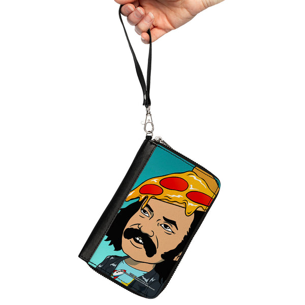Buckle Down PU Zip Around Wallet Rectangle - Homies In Dreamland Cheech Pizza Head Pose Blue