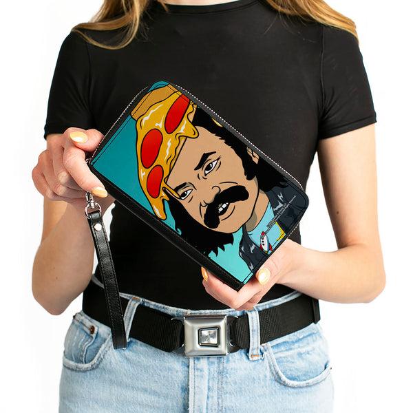 Buckle Down PU Zip Around Wallet Rectangle - Homies In Dreamland Cheech Pizza Head Pose Blue