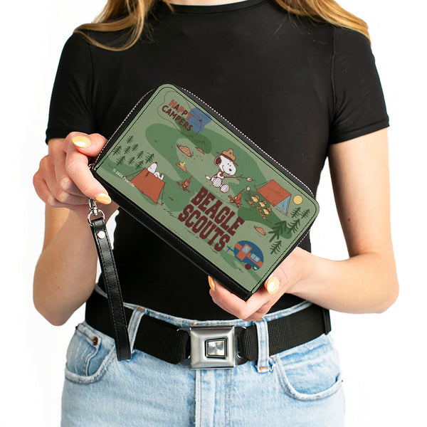 Buckle Down PU Zip Around Wallet Rectangle - Peanuts HAPPY CAMPER BEAGLE SCOUTS Scenes