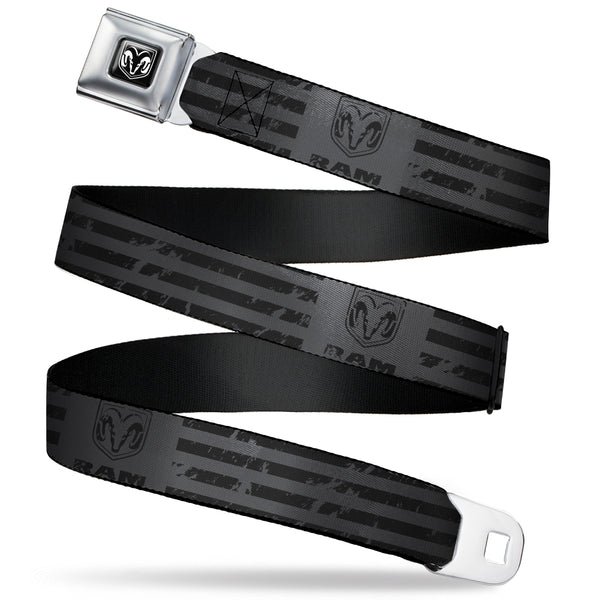 buckle down RAM Logo Full Color Black/White Seatbelt Belt - Ram Logo Americana Stripes Weathered Gray/Black Webbing