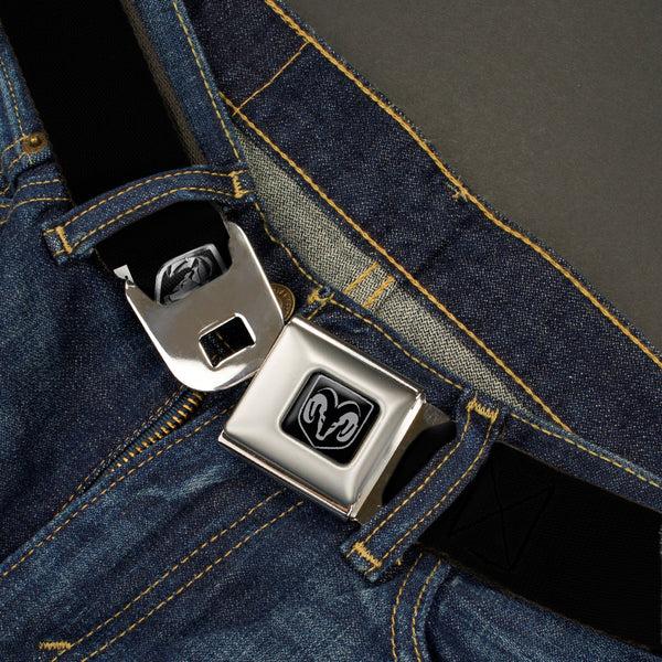 Buckle Down Ram Seatbelt Belt - Ram Black/Silver Logo REPEAT Webbing