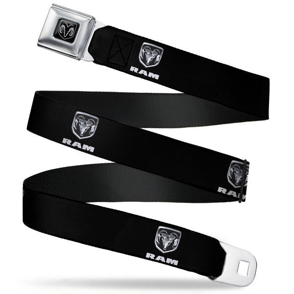 buckle down Ram Seatbelt Belt - Ram Black/Silver Logo REPEAT Webbing