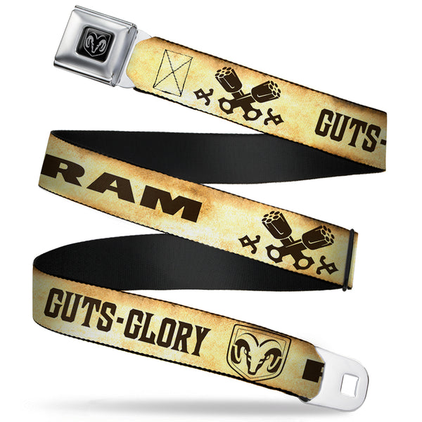 Buckle Down Ram Seatbelt Belt - RAM Logo/Pistons/GUTS-GLORY Weathered/Chocolate Brown Webbing