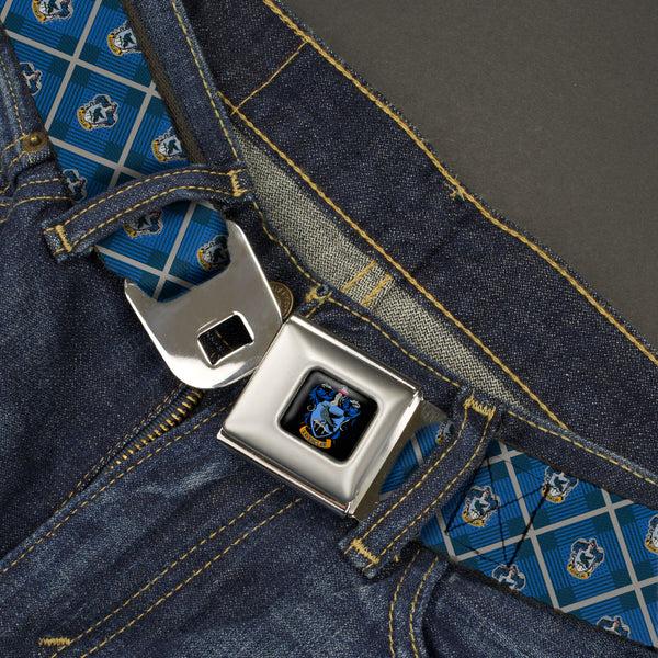 Buckle Down RAVENCLAW Crest Full Color Blue Seatbelt Belt - Harry Potter Ravenclaw Crest Plaid Blues/Gray Webbing