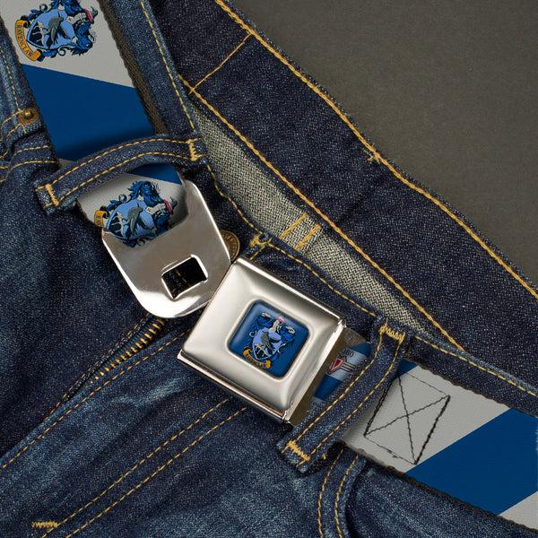 Buckle Down RAVENCLAW Crest Full Color Blue Seatbelt Belt - RAVENCLAW Crest Diagonal Stripe Gray/Blue Webbing