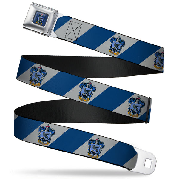 Buckle Down RAVENCLAW Crest Full Color Blue Seatbelt Belt - RAVENCLAW Crest Diagonal Stripe Gray/Blue Webbing