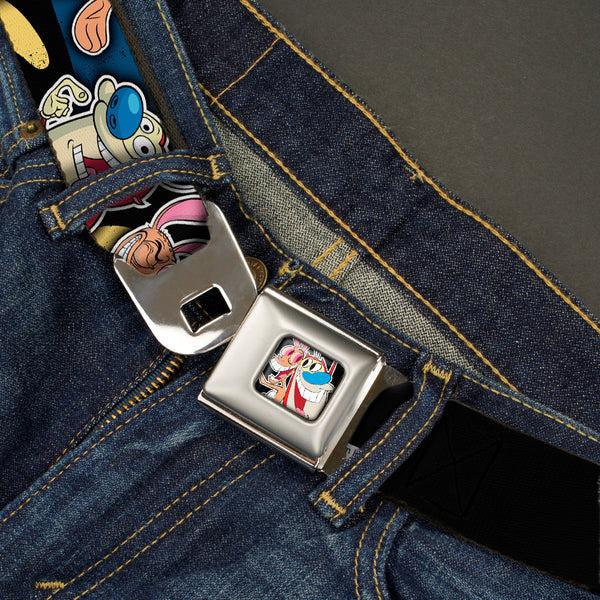 Buckle Down Ren & Stimpy Pose Full Color Black Seatbelt Belt - REN & STIMPY Poses Black/Blue/Yellow Webbing
