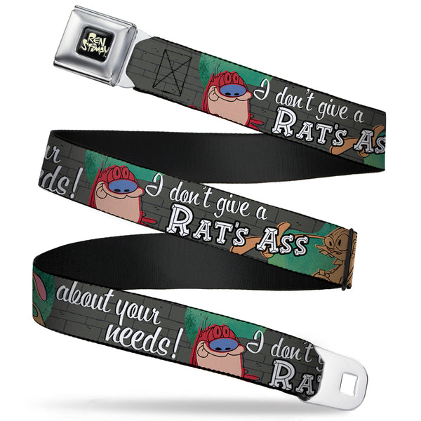 buckle down Ren & Stimpy Pose Full Color Black Seatbelt Belt - Ren & Stimpy Sketch I DON'T GIVE A RAT'S ASS ABOUT YOUR NEEDS Webbing
