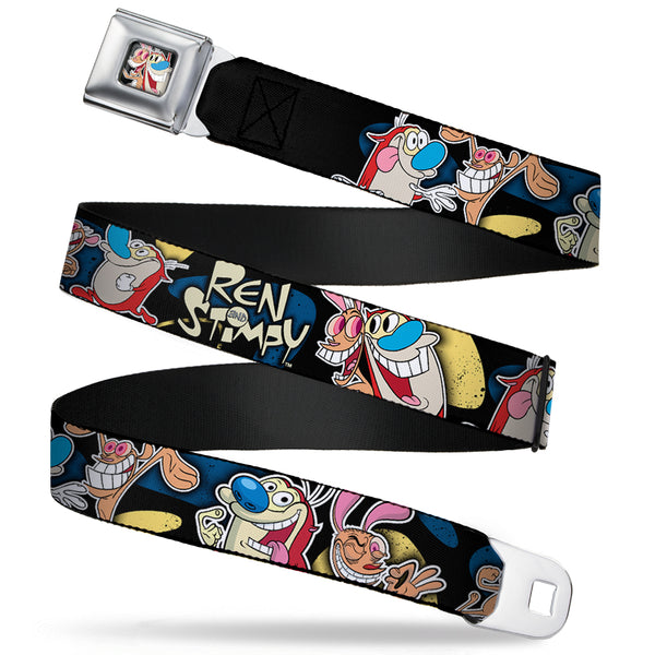 buckle down Ren & Stimpy Pose Full Color Black Seatbelt Belt - REN & STIMPY Poses Black/Blue/Yellow Webbing