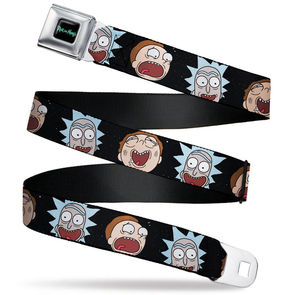 buckle down RICK AND MORTY Text Logo Full Color Black/Blue Seatbelt Belt - Rick and Morty Expressions in Space Webbing