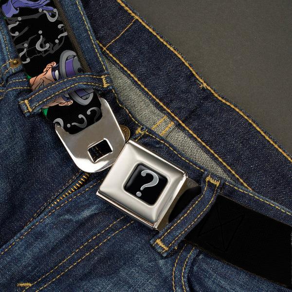 Buckle Down Riddler "?" Black Silver Seatbelt Belt - The Riddler W/Batman Silhouette Webbing