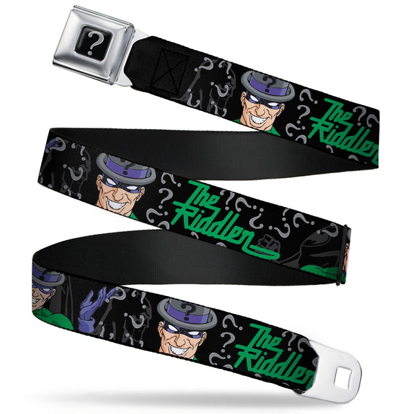 buckle down Riddler "?" Black Silver Seatbelt Belt - The Riddler w/Batman Silhouette Webbing