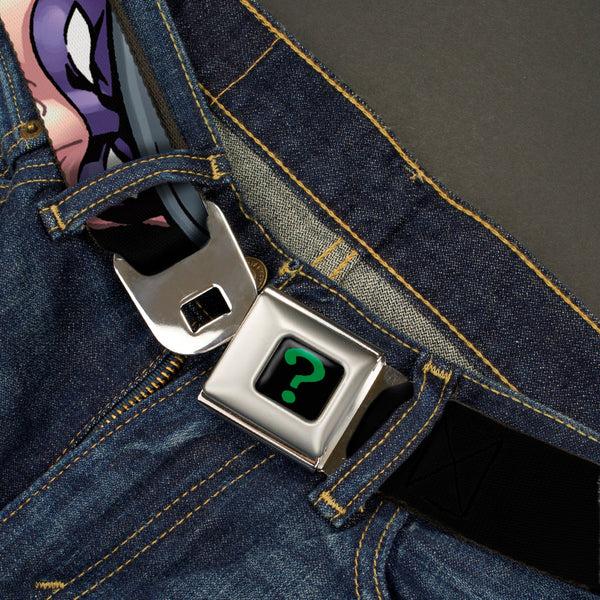 Buckle Down Riddler "?" Full Color Black Green Seatbelt Belt - THE RIDDLER/Face CLOSE-UP Black/Green Webbing