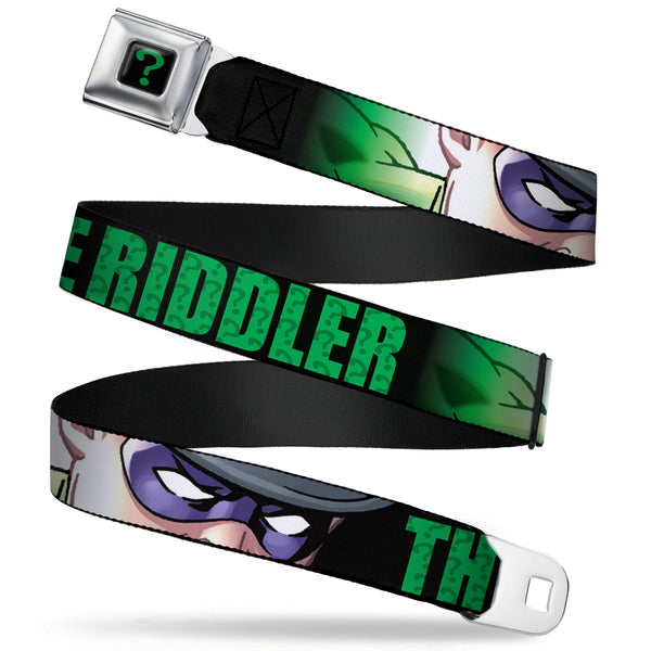 buckle down Riddler "?" Full Color Black Green Seatbelt Belt - THE RIDDLER/Face CLOSE-UP Black/Green Webbing