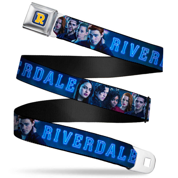 buckle down RIVERDALE "R" Logo Full Color Blue White Yellow Seatbelt Belt - RIVERDALE 7-Character Group Pose Blues Webbing