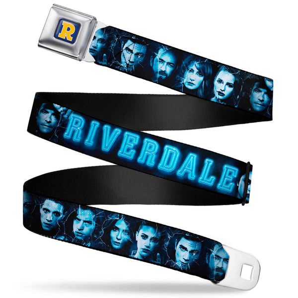 buckle down RIVERDALE "R" Logo Full Color Blue White Yellow Seatbelt Belt - RIVERDALE 10-Character Faces Shatter Black/Blues Webbing