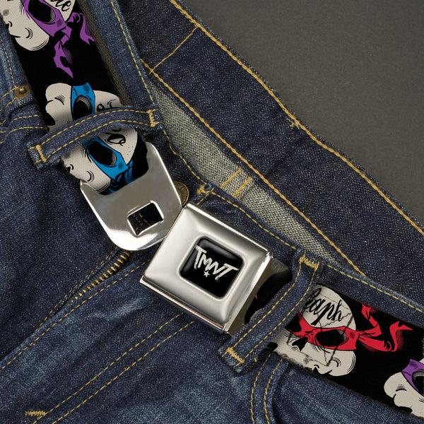 Buckle Down Road Rebel TMNT Logo Full Color Black/Gray Seatbelt Belt - TMNT 4-Turtle Road Rebel Skulls Black Webbing