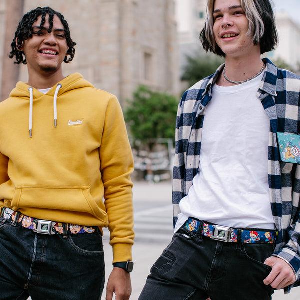 Buckle Down ROCKET POWER RP Logo Full Color Black/Green/Blue Seatbelt Belt - Rocket Power 4-Character Action Poses/Shapes Cool Gray/Multi Color Webbing