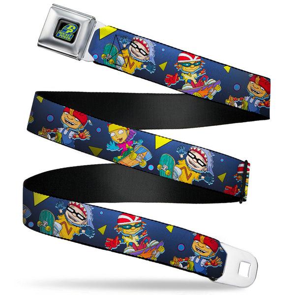 buckle down ROCKET POWER RP Logo Full Color Black/Green/Blue Seatbelt Belt - Rocket Power 4-Character Action Poses/Shapes Cool Gray/Multi Color Webbing