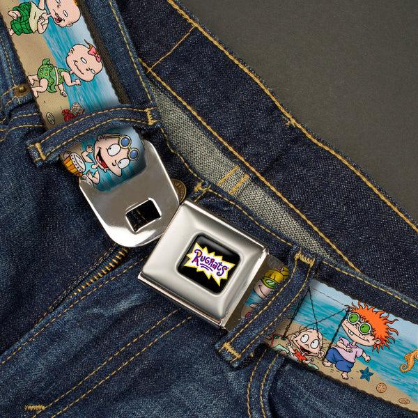Buckle Down RUGRATS Logo Full Color Seatbelt Belt - Rugrats Beach Play Scene Webbing