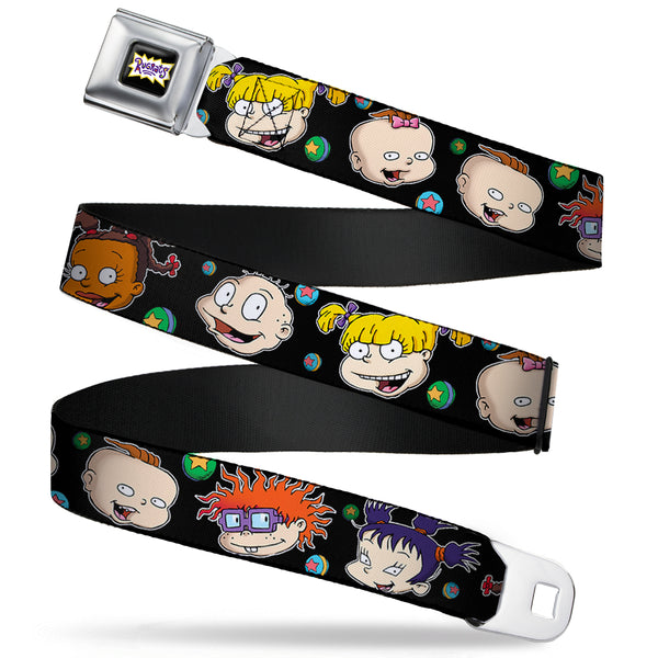 buckle down RUGRATS Logo Full Color Seatbelt Belt - Rugrats Character Expressions Black Webbing