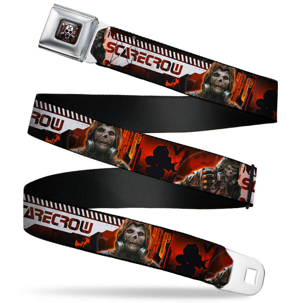buckle down SCARECROW Arkham Knight Skull Icon Full Color Reds Seatbelt Belt - SCARECROW Arkham Knight Profile/2-Poses Orange/Black/White Webbing