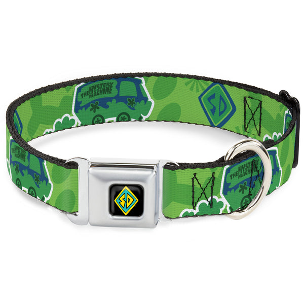 buckle down Scooby Doo Dog Tag Full Color Seatbelt Buckle Collar - Scooby Doo Mystery Machine/Dog Tag Collage Greens/Blues
