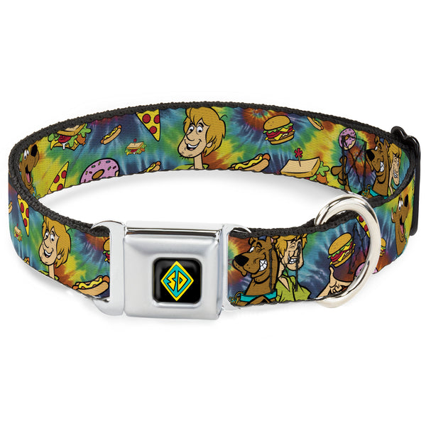buckle down Scooby Doo Dog Tag Full Color Seatbelt Buckle Collar - Scooby Doo and Shaggy Poses/Munchies Tie Dye Multi Color