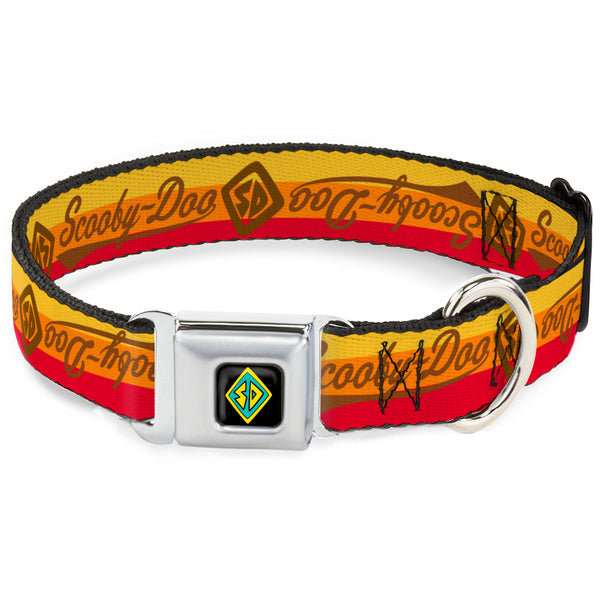 buckle down Scooby Doo Dog Tag Full Color Seatbelt Buckle Collar - SCOOBY-DOO Script/SD Icon Stripe Yellow/Orange/Red/Brown