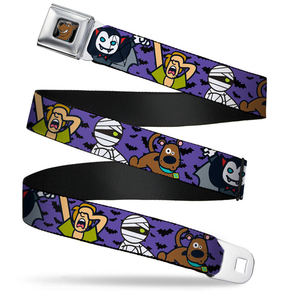 buckle down Scooby Doo Face Full Color Black Seatbelt Belt - Mini Scooby Doo Halloween/Bats Purple/Black Webbing