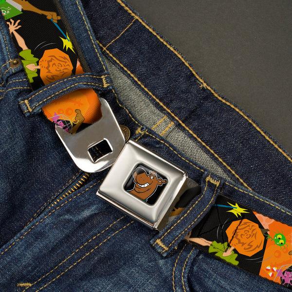 Buckle Down Scooby Doo Face Full Color Black Seatbelt Belt - Scooby Doo Halloween/Snack Spells Webbing