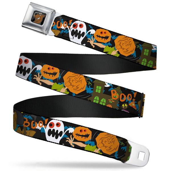 buckle down Scooby Doo Face Full Color Black Seatbelt Belt - Scooby Doo Halloween2/Ghosts BOO Webbing