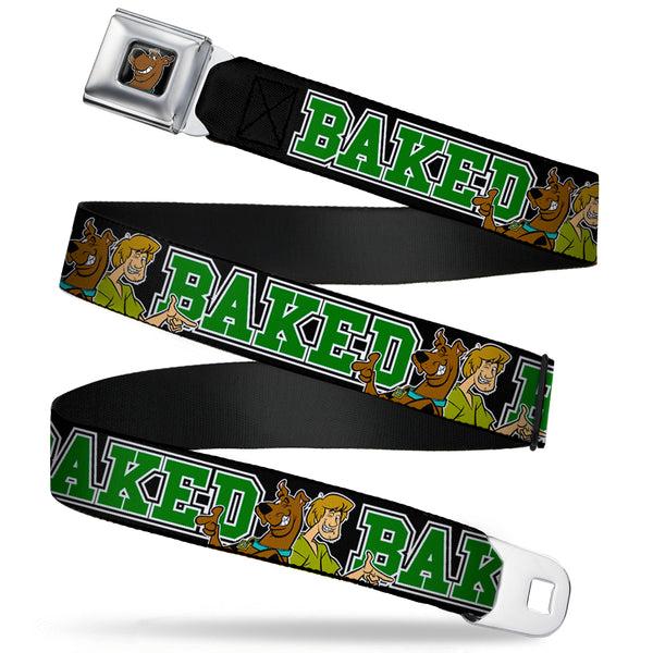 buckle down Scooby Doo Face Full Color Black Seatbelt Belt - Scooby Doo & Shaggy Pose/BAKED Black/Green Webbing