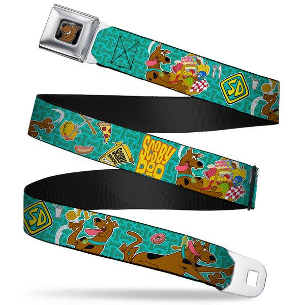 buckle down Scooby Doo Face Full Color Black Seatbelt Belt - Scooby Doo & Snacks/Bone Monogram Blues Webbing