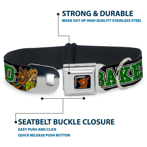 Buckle Down Scooby Doo Face Full Color Black Seatbelt Buckle Collar - Scooby Doo & Shaggy Pose/BAKED Black/Green
