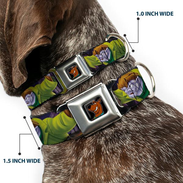 Buckle Down Scooby Doo Face Full Color Black Seatbelt Buckle Collar - Scooby & Shaggy Hugging W/Werewolf Man Purple