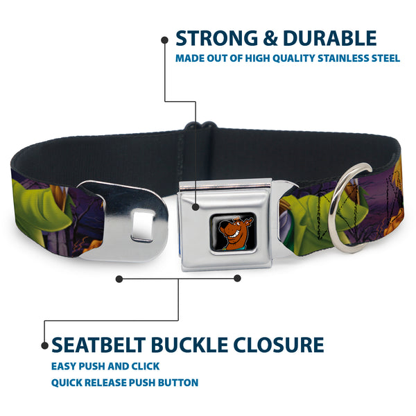 Buckle Down Scooby Doo Face Full Color Black Seatbelt Buckle Collar - Scooby & Shaggy Hugging W/Werewolf Man Purple