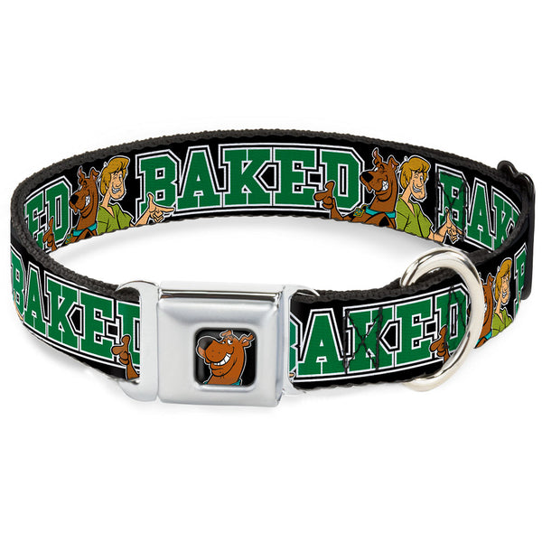 buckle down Scooby Doo Face Full Color Black Seatbelt Buckle Collar - Scooby Doo & Shaggy Pose/BAKED Black/Green
