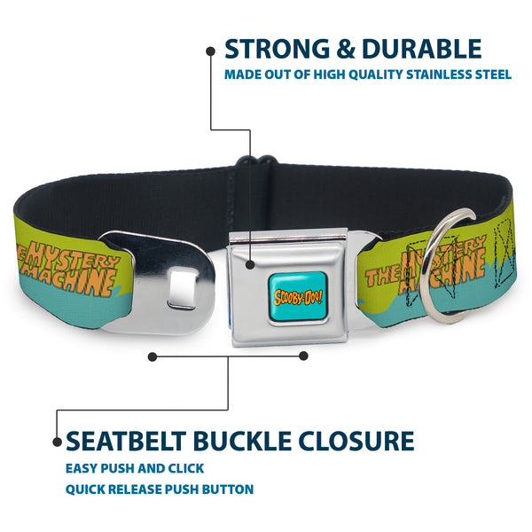 Buckle Down SCOOBY DOO Text Logo Full Color Aqua/Orange Seatbelt Buckle Collar - Scooby Doo THE MYSTERY MACHINE Paint Job Green/Aqua/Orange