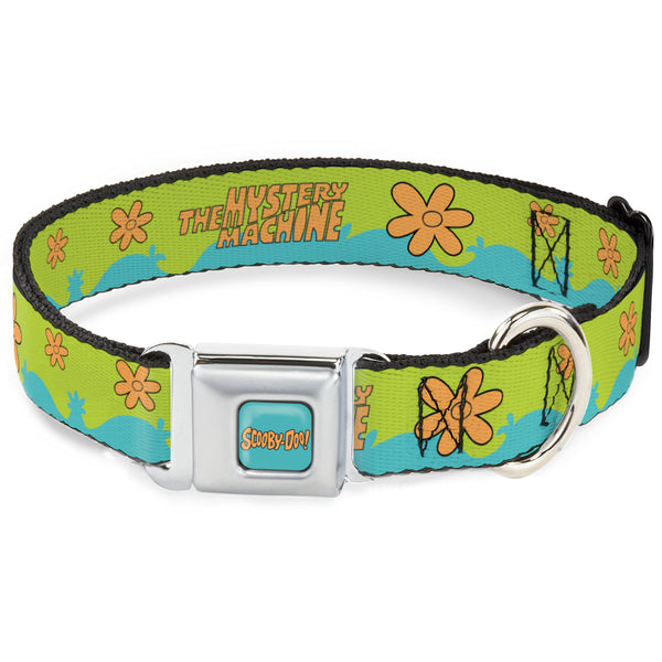 buckle down SCOOBY DOO Text Logo Full Color Aqua/Orange Seatbelt Buckle Collar - Scooby Doo THE MYSTERY MACHINE Paint Job Green/Aqua/Orange