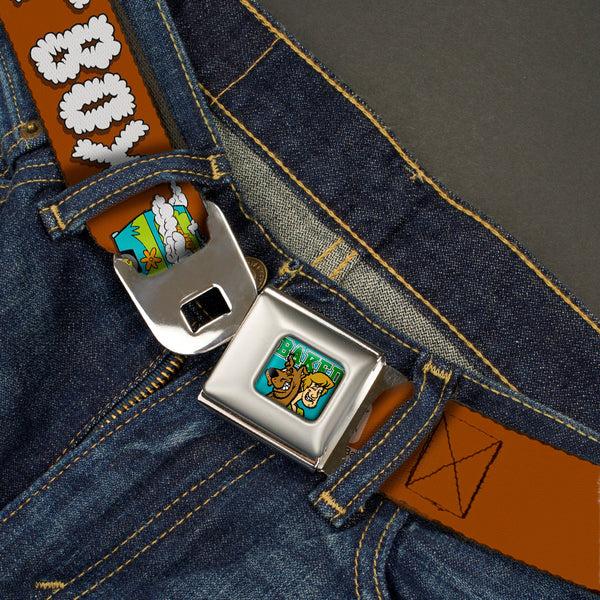 Buckle Down Scooby & Shaggy BAKED Full Color Turquoise Green Seatbelt Belt - Mystery Machine HOT BOXED Clouds Orange/White Webbing