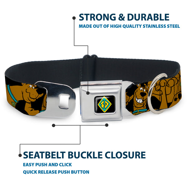 Buckle Down SD Dog Tag Full Color Black Yellow Blue Seatbelt Buckle Collar - Scooby Doo Stacked CLOSE-UP Black