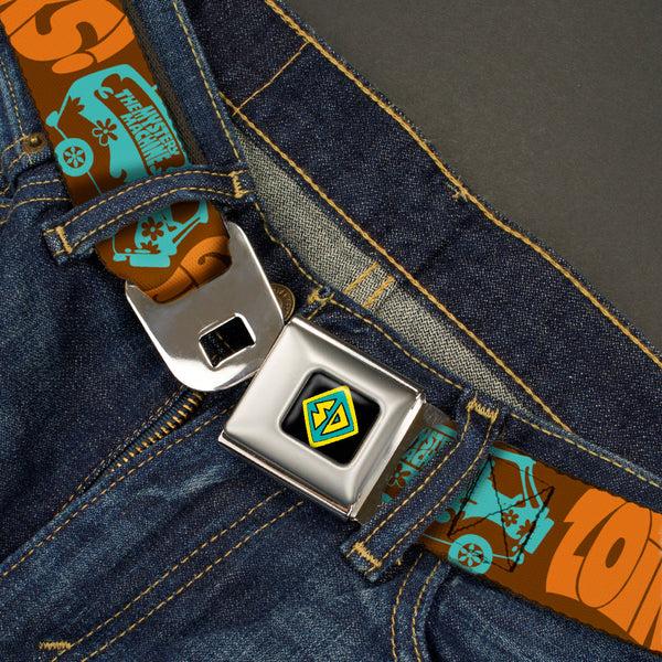 Buckle Down SD Dog Tag Full Color Black Yellow Blue Seatbelt Belt - ZOINKS /LIKE WOW /The Mystery Machine Brown/Baby Blue Webbing