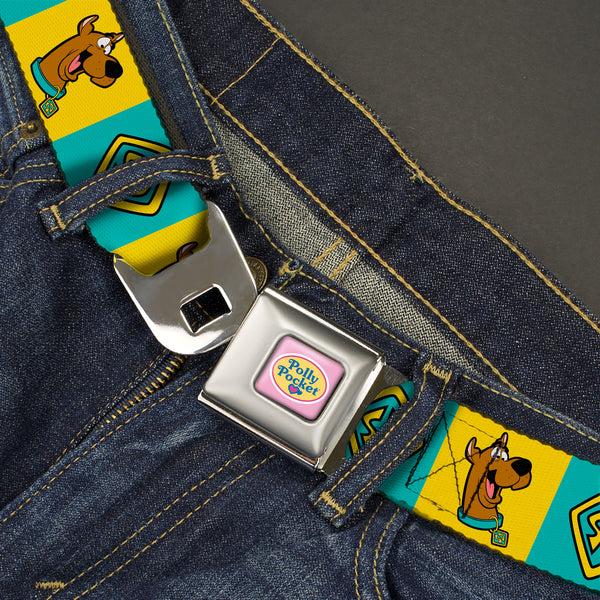 Buckle Down SD Dog Tag Full Color Black/Yellow/Blue Seatbelt Belt - Scooby Doo Pose And Dog Tag Blocks Yellow/Blue Webbing