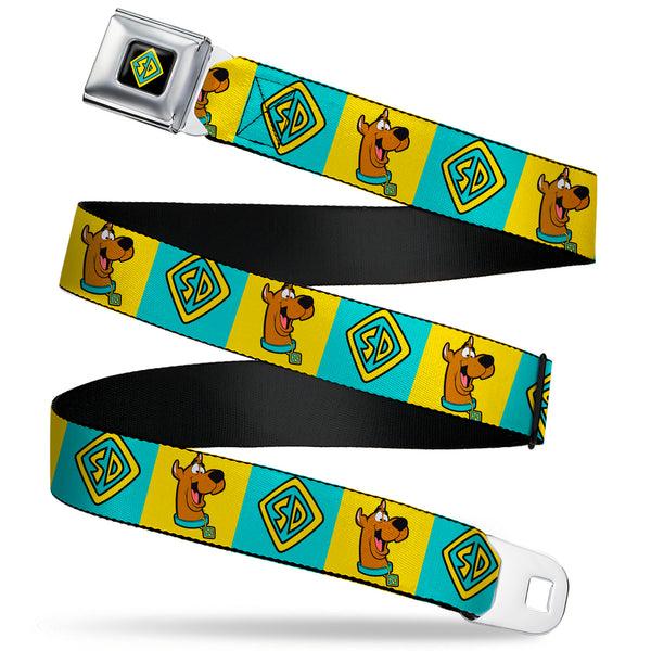 buckle down SD Dog Tag Full Color Black/Yellow/Blue Seatbelt Belt - Scooby Doo Pose and Dog Tag Blocks Yellow/Blue Webbing