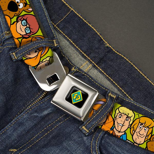 Buckle Down SD Dog Tag Full Color Black/Yellow/Blue Seatbelt Belt - Scooby Doo Character Faces Close-Up Green Webbing