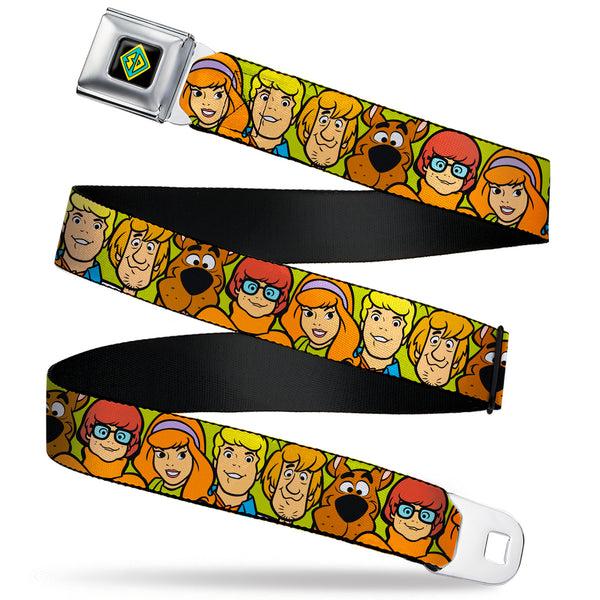 buckle down SD Dog Tag Full Color Black/Yellow/Blue Seatbelt Belt - Scooby Doo Character Faces Close-Up Green Webbing